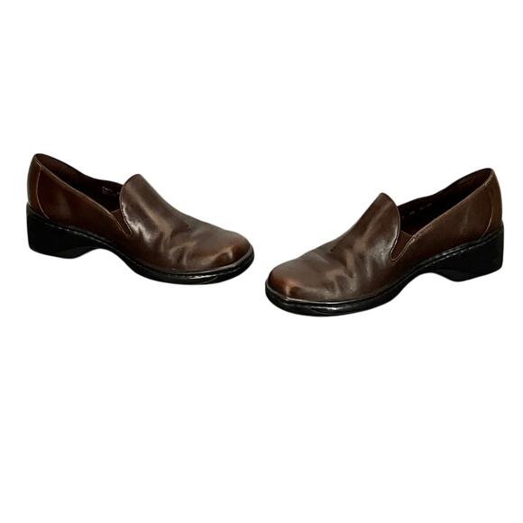 Clarks Brown Leather Slip On Comfort Wedge Clog Loafer Women 9M - Picture 5 of 12